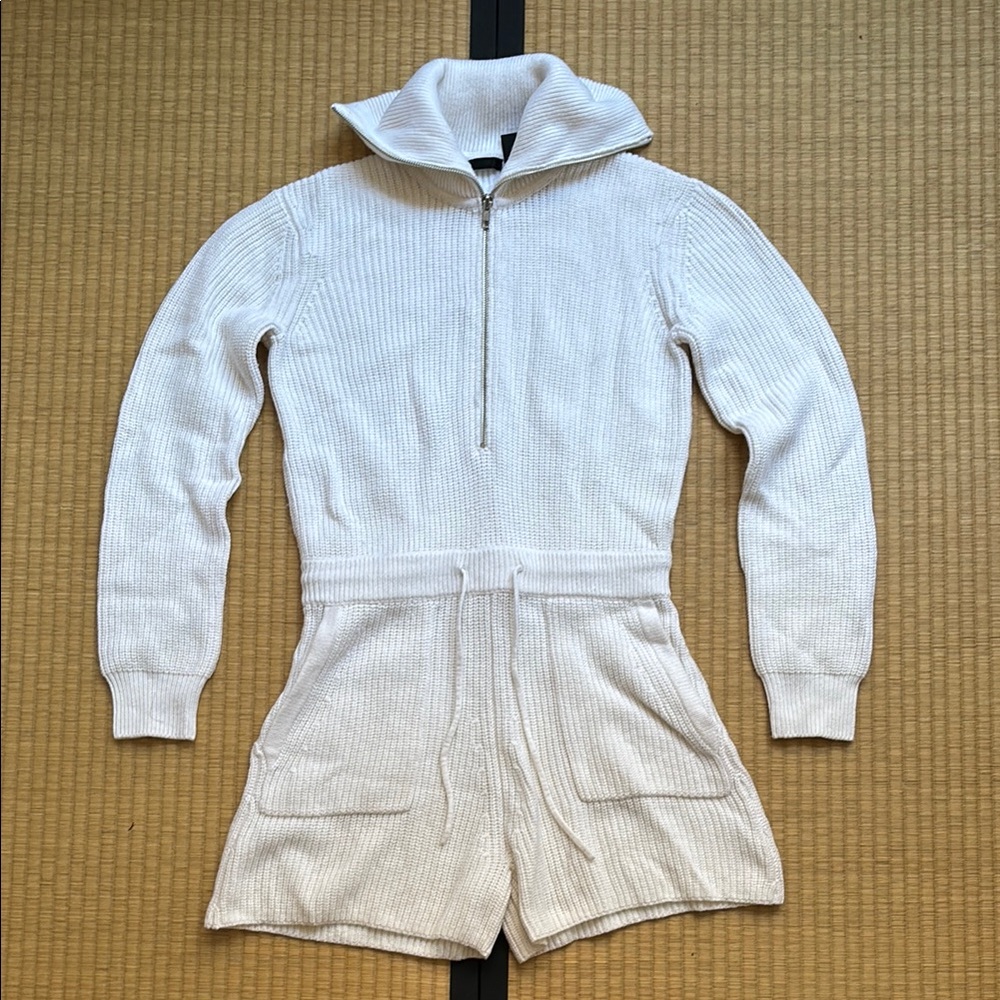 White Knit wool cotton cashmere Zip-Up Romper